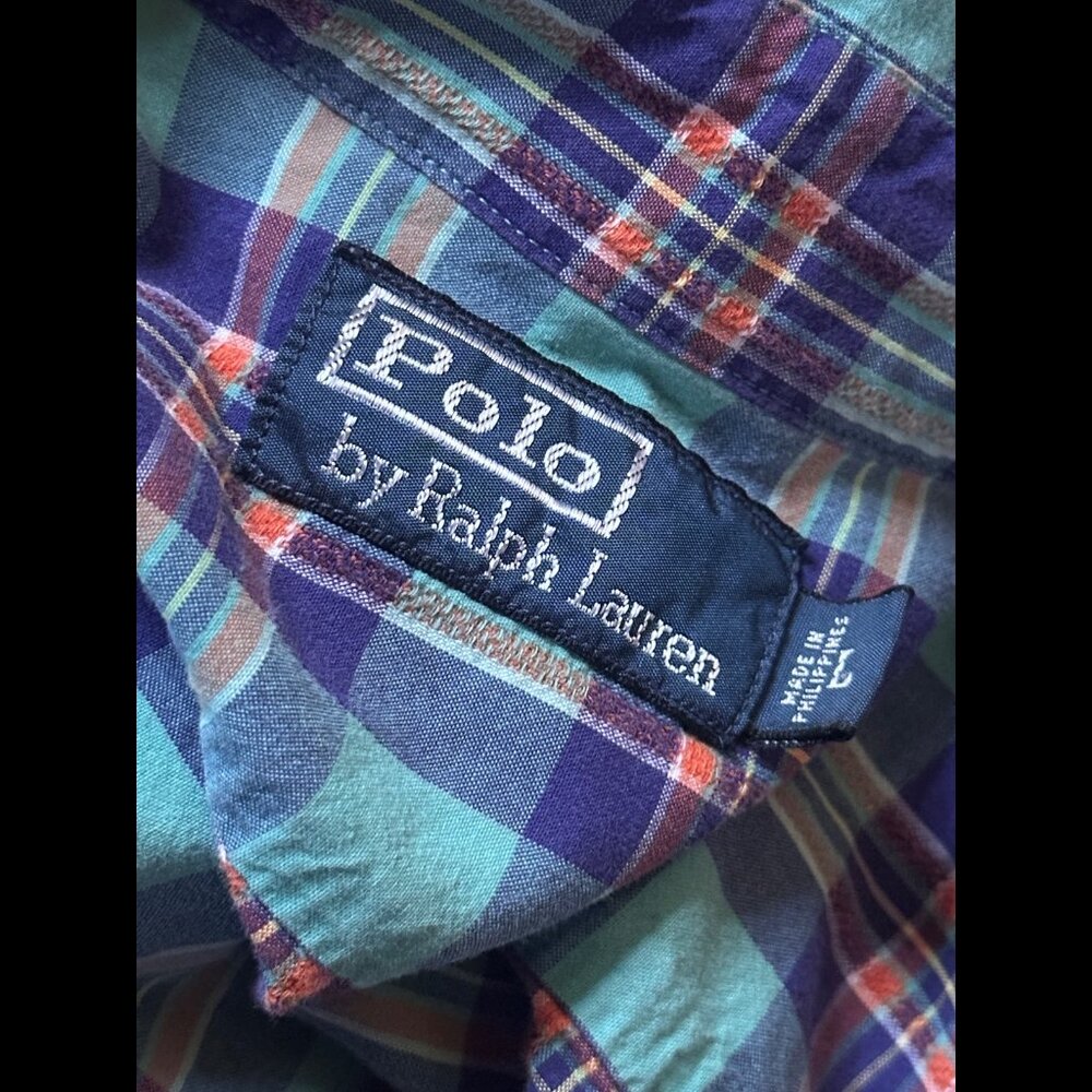 Polo Ralph Lauren Shirt Large Mens Blue Western Plaid Long Sleeve Woven - Picture 6 of 7